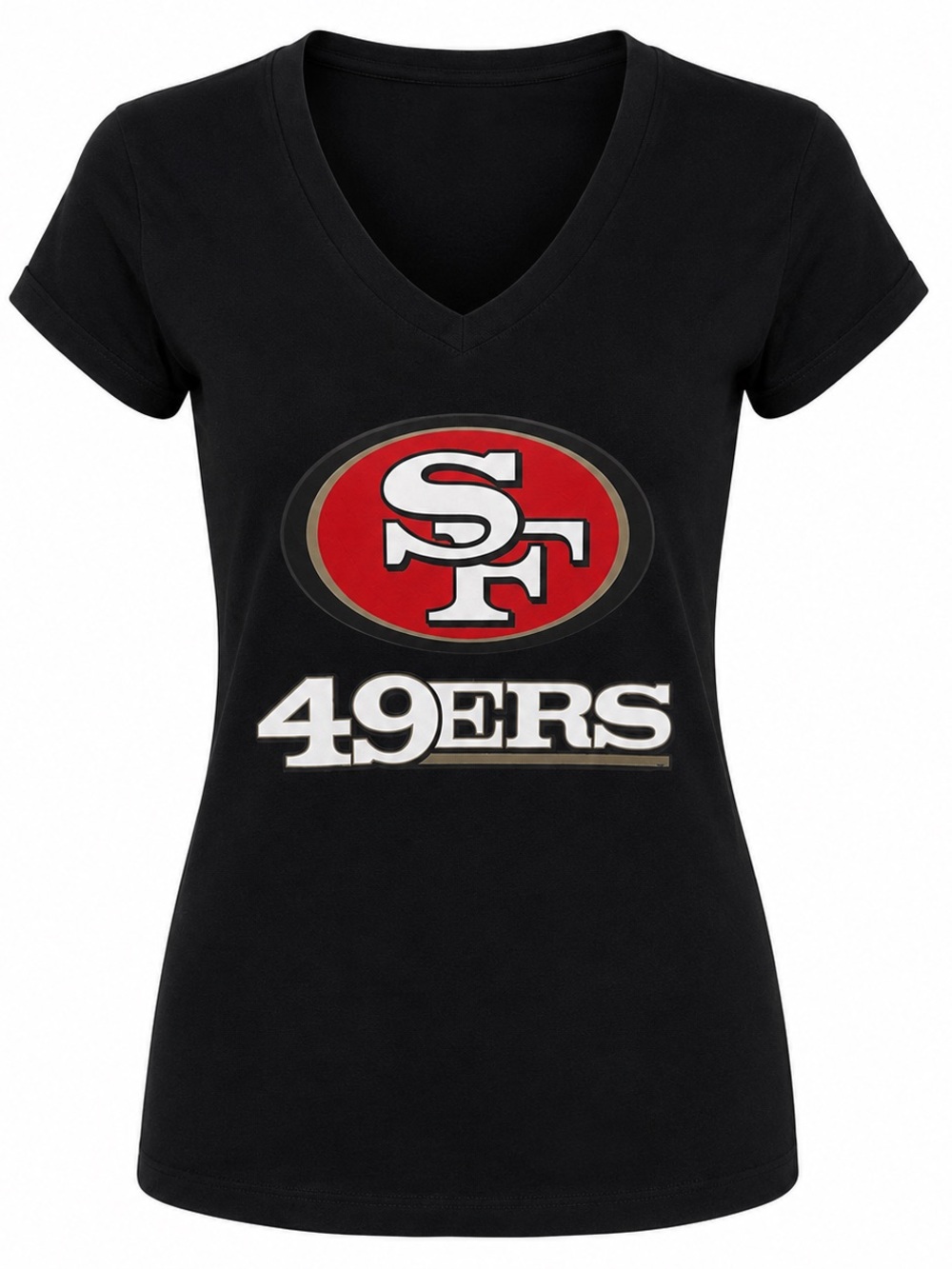 Reserved San Francisco 49ers Women’s Black V-Neck T-Shirt Size Small NFL Tee